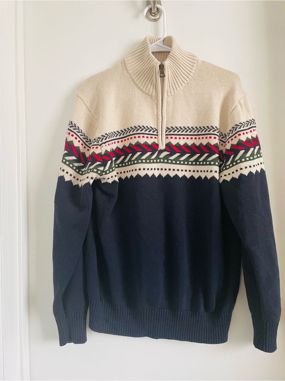 Half-Zip Fair Isle Sweater - Navy & Cream Weatherproof Vintage